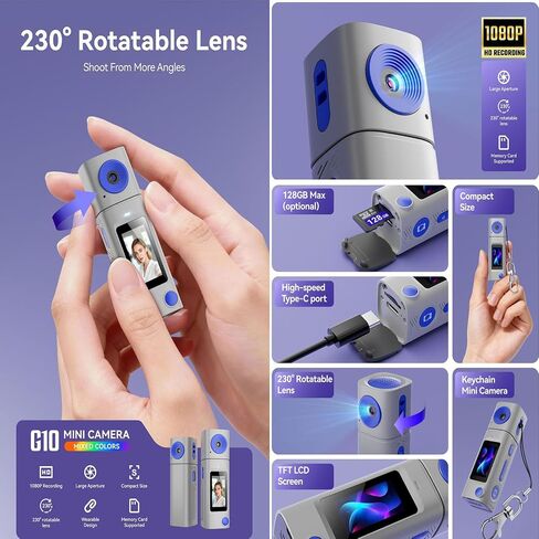 Retro Thumb Size Camera with 230 Degree Rotating Lens and Instantly Playbacks for and Beginner Pocket Camera in Kuwait