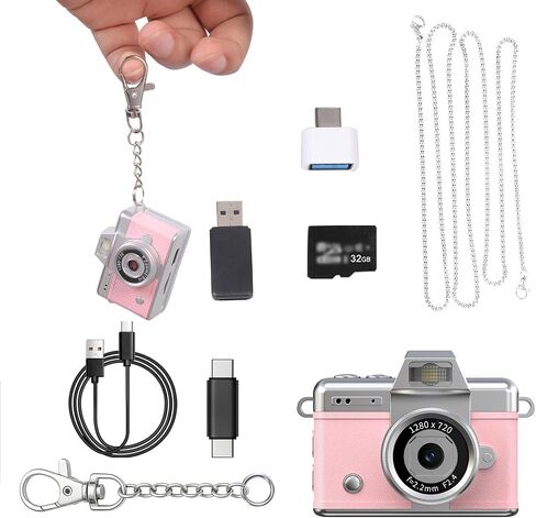 Portable Mini Digital Camera Keychain, 2 Pack Retro Videotaping Screen Recorder, Compact 1080P Micro Vlog Device with 32G Memory Card Compatible with Android Phones in Kuwait