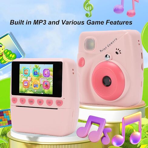 Instant Print Camera for Kids, Pink | 48MP Photo 1080P Video, 2.4 inch Color Screen, Inkless Thermal, with 2 Rolls Print Paper, 1500mAh Battery, for 4 to 12 Years in Kuwait