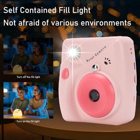 Instant Print Camera for Kids, Pink | 48MP Photo 1080P Video, 2.4 inch Color Screen, Inkless Thermal, with 2 Rolls Print Paper, 1500mAh Battery, for 4 to 12 Years in Kuwait