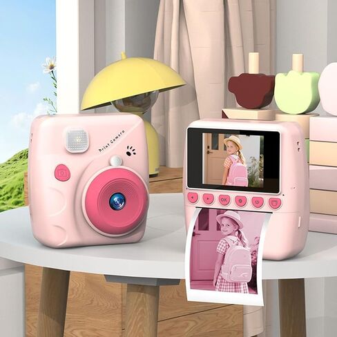 Instant Print Camera for Kids, Pink | 48MP Photo 1080P Video, 2.4 inch Color Screen, Inkless Thermal, with 2 Rolls Print Paper, 1500mAh Battery, for 4 to 12 Years in Kuwait