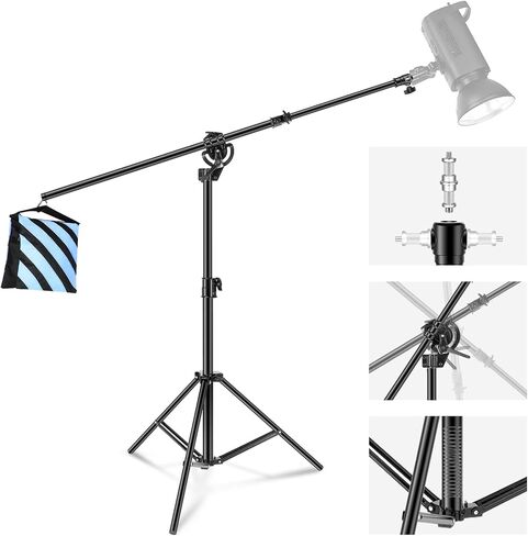 Neewer 2-in-1 Photography Light Stand, Aluminum Alloy 9.7ft Heavy Duty Tripod Stand with 3.8ft Boom Arm and Empty Sandbag for Video Light, Strobe, Reflector, Softbox for Studio Photo Video Shooting in Kuwait