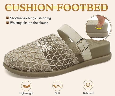 COFACE Orthotic Sandals For Women With Plantar Fasciitis Arch Support Ladies Breathable Mesh Mules Closed Toe Slip-on Loafers Slides Summer Outfits Platform Heel Cushion Office Clogs, Beige US7.5 in Kuwait