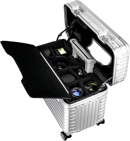 Full Aluminum Rolling Camera Bag 18" Camera Case | Wheeled Photography Gear Case, Carry-on Luggage, Dual TSA locks, Detachable Wheels & Dividers, Fits 17" laptop, DSLRs & Lens in Kuwait