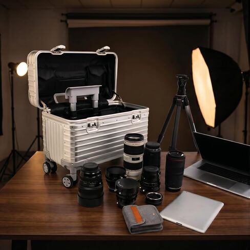 Full Aluminum Rolling Camera Bag 18" Camera Case | Wheeled Photography Gear Case, Carry-on Luggage, Dual TSA locks, Detachable Wheels & Dividers, Fits 17" laptop, DSLRs & Lens in Kuwait