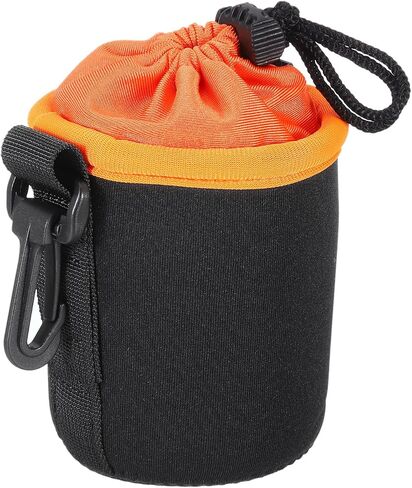 Camera Lens Bag, 3.1" IDx3.9 H Drawstring Lens Pouch with Thick Protective Neoprene, Lens Case for DSLR Camera Lens, Water Coffee Cups, Black, Orange in Kuwait