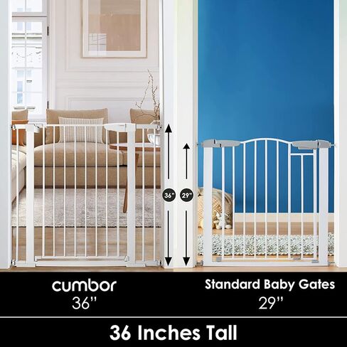 Cumbor 36 in Extra Tall Baby Gate for Doorways, 30-40.6 in Dog Gate White | Mom's Choice Awards Winner, Double Lock, 2-Way Swing, Auto Close Child Gate for Toddler & Pets, Pressure or Hardware Mounted in Kuwait