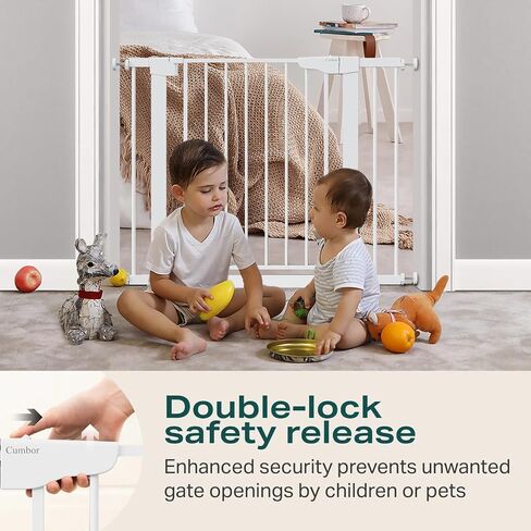 Cumbor 36 in Extra Tall Baby Gate for Doorways, 30-40.6 in Dog Gate White | Mom's Choice Awards Winner, Double Lock, 2-Way Swing, Auto Close Child Gate for Toddler & Pets, Pressure or Hardware Mounted in Kuwait