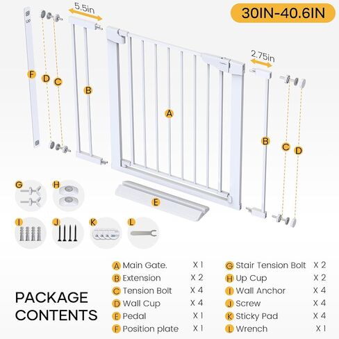 Cumbor 36 in Extra Tall Baby Gate for Doorways, 30-40.6 in Dog Gate White | Mom's Choice Awards Winner, Double Lock, 2-Way Swing, Auto Close Child Gate for Toddler & Pets, Pressure or Hardware Mounted in Kuwait