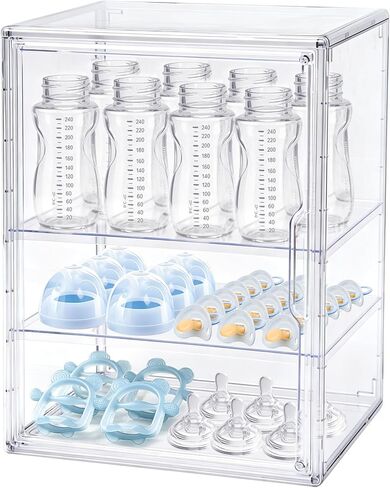 X-LARGE Baby Bottle Organizer, Upgraded Bottle Storage Organizer Baby for Countertop Cabinet, Removable Baby Organizer with Magnetic Door, Bottle Station Organizer for Nipples, Pump Parts, THICKENED in Kuwait