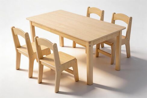 Toddler Table and Chair Set, Anti-Slip Legs & Rounded Corners, Sturdy Wooden Kids Table and Chairs for Eating, Learning and Playtime【44.3inch L*21.65 inch W】(1 Table and 4 Chairs) in Kuwait
