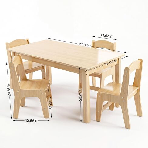 Toddler Table and Chair Set, Anti-Slip Legs & Rounded Corners, Sturdy Wooden Kids Table and Chairs for Eating, Learning and Playtime【44.3inch L*21.65 inch W】(1 Table and 4 Chairs) in Kuwait