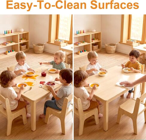 Toddler Table and Chair Set, Anti-Slip Legs & Rounded Corners, Sturdy Wooden Kids Table and Chairs for Eating, Learning and Playtime【44.3inch L*21.65 inch W】(1 Table and 4 Chairs) in Kuwait