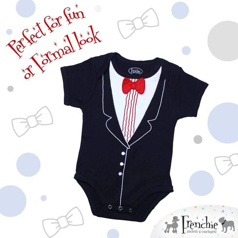 Frenchie Mini Couture Infant Tuxedo Baby Bow Tie - 100% Cotton Tux, 3D Bowtie Baby Suit in Kuwait