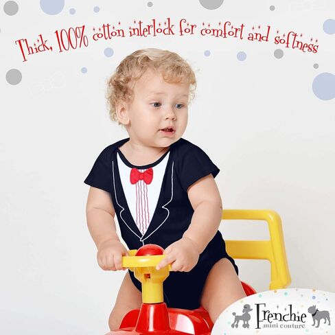 Frenchie Mini Couture Infant Tuxedo Baby Bow Tie - 100% Cotton Tux, 3D Bowtie Baby Suit in Kuwait
