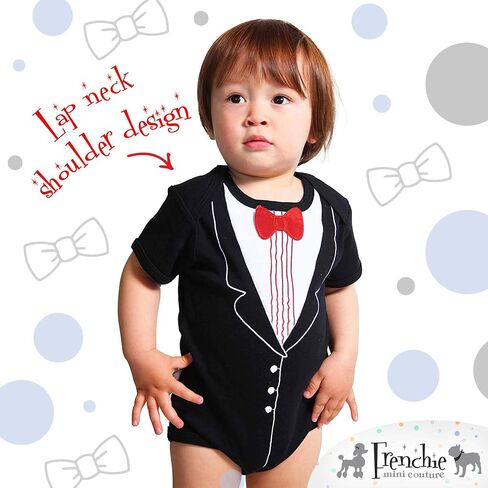 Frenchie Mini Couture Infant Tuxedo Baby Bow Tie - 100% Cotton Tux, 3D Bowtie Baby Suit in Kuwait