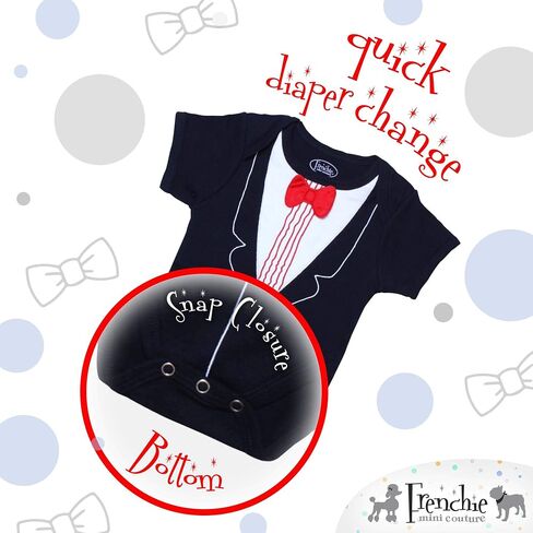Frenchie Mini Couture Infant Tuxedo Baby Bow Tie - 100% Cotton Tux, 3D Bowtie Baby Suit in Kuwait