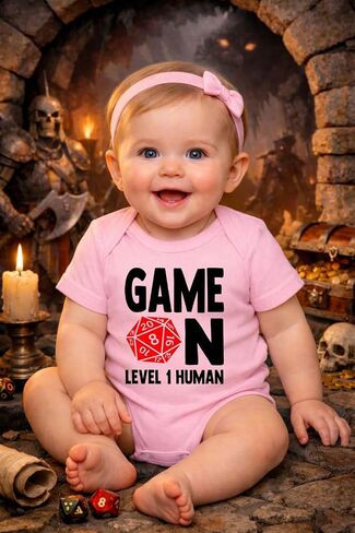 Brain Juice Tees Game On Level 1 Human Baby Onesie | Funny Fantasy RPG Toddler Bodysuit | Geeky Gift for Baby in Kuwait