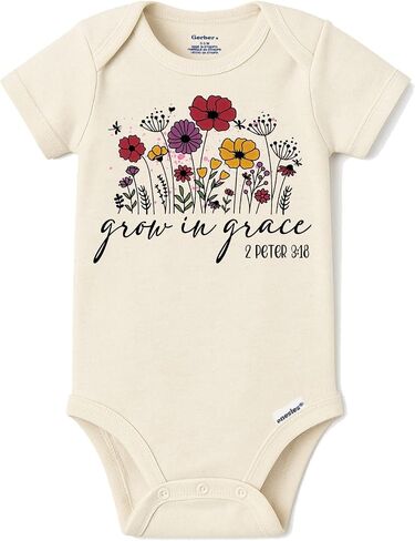 Brain Juice Tees Christian Floral Bible Verse Baby Onesie – “Grow in Grace" Scripture Outfit for Girls - Bible Verse Bodysuit in Kuwait