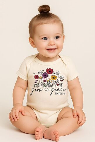 Brain Juice Tees Christian Floral Bible Verse Baby Onesie – “Grow in Grace" Scripture Outfit for Girls - Bible Verse Bodysuit in Kuwait