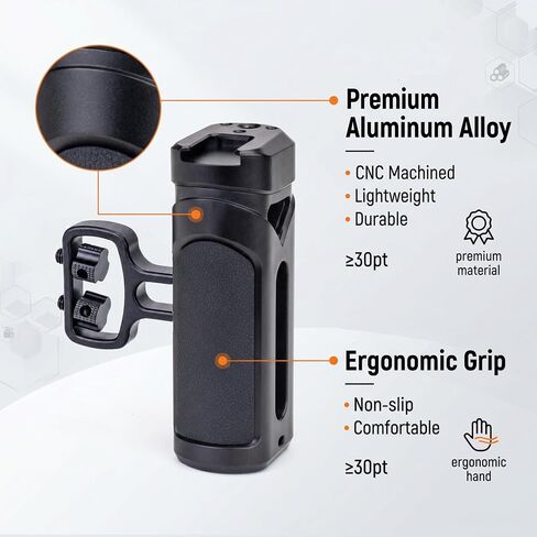 Zeadio Camera Side Handle Grip with Dual 1/4"-20 Mounting Knobs, Cold Shoe Mount, Universal Camera Handgrip for Mirrorless DSLR Cameras, Phone Stand for Recording, Vlogging,Travel etc (Pack of 2) in Kuwait