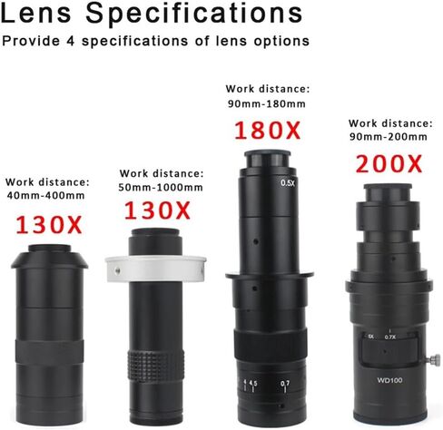 Lab Microscope Accessories 48Mp 4K USB Hdmi Digital Video Monocular Microscope Camera Continus Zoom 130X 180X C-Mount Lens for Soldering Phone Repair Tools,B 130X Extend Set in Kuwait