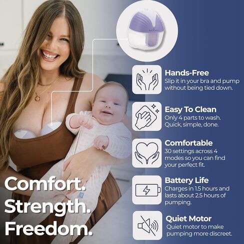Wearable Breastfeeding Pump with 30 Settings, Double Hands Free, 6oz | BabyBuddha Breast Pump with 30 Comfort Settings, Strong Suction, 4 Modes, Rechargeable, Easy to Clean and Compact for Travel in Kuwait