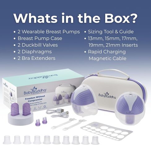 Wearable Breastfeeding Pump with 30 Settings, Double Hands Free, 6oz | BabyBuddha Breast Pump with 30 Comfort Settings, Strong Suction, 4 Modes, Rechargeable, Easy to Clean and Compact for Travel in Kuwait