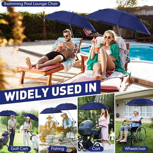 Nuanchu 2 Pcs 49" Double Canopy Beach Umbrellas with Clamp Upf50+ Beach Chair Umbrella with Clip 360 ° Adjustable Portable Outdoor Wheelchair Patio Golf Carts Camping Stroller Fishing in Kuwait