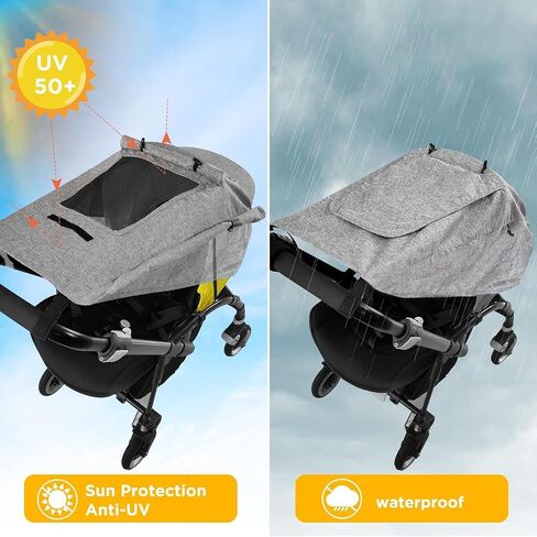 Baby Stroller Universal UPF 50+ Sun Protector Shade Blackout Cover Pushchair Shield Canopy Pram Rain Sunshade with See Through Extender Accessory Easy Installation in Kuwait