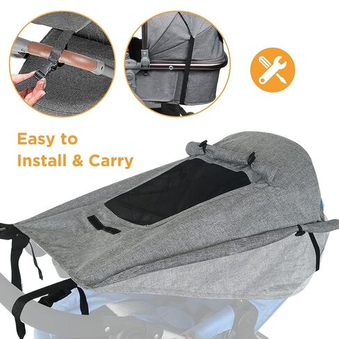 Baby Stroller Universal UPF 50+ Sun Protector Shade Blackout Cover Pushchair Shield Canopy Pram Rain Sunshade with See Through Extender Accessory Easy Installation in Kuwait
