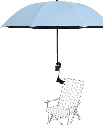 Beach Chair Umbrella with Clamp, UPF 50 Protection Portable Clip on Umbrellas for Chair, Windproof Layer Vented Canopy Sports Umbrella for Stroller Wagon Golf Cart Balcony in Kuwait