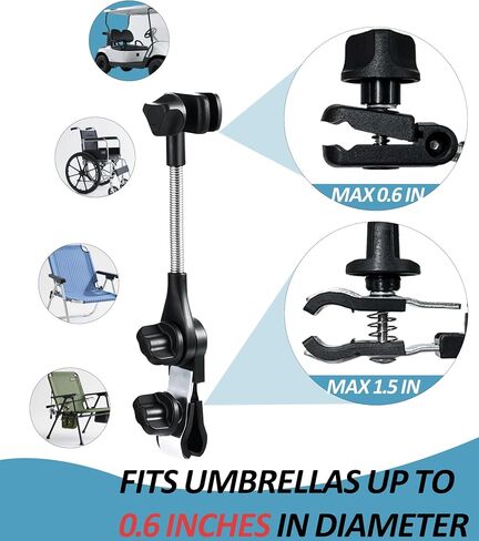 Beach Chair Umbrella with Clamp, UPF 50 Protection Portable Clip on Umbrellas for Chair, Windproof Layer Vented Canopy Sports Umbrella for Stroller Wagon Golf Cart Balcony in Kuwait