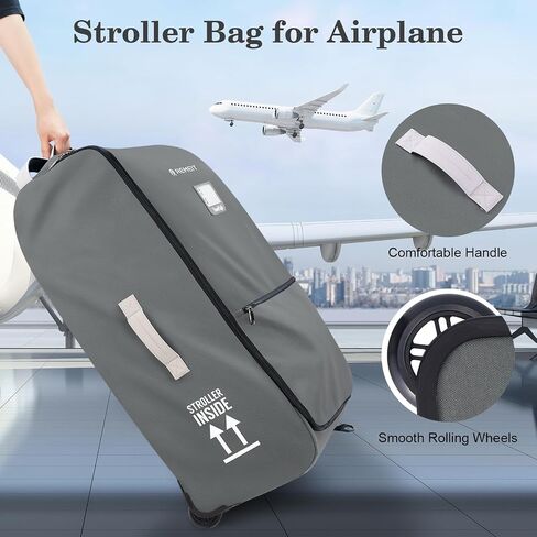 Stroller Bag for Airplane, Stroller Travel Bag Compatible with UPPAbaby Vista V1 V2 V3, Cruz V1 V2 V3, Rolling Wheel Bag with Storage Pocket, Multiple Handles,Luggage Tag for Flight Travel,Grey in Kuwait