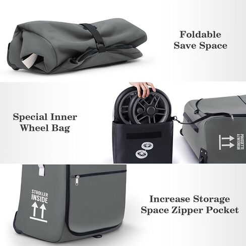 Stroller Bag for Airplane, Stroller Travel Bag Compatible with UPPAbaby Vista V1 V2 V3, Cruz V1 V2 V3, Rolling Wheel Bag with Storage Pocket, Multiple Handles,Luggage Tag for Flight Travel,Grey in Kuwait
