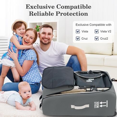 Stroller Bag for Airplane, Stroller Travel Bag Compatible with UPPAbaby Vista V1 V2 V3, Cruz V1 V2 V3, Rolling Wheel Bag with Storage Pocket, Multiple Handles,Luggage Tag for Flight Travel,Grey in Kuwait