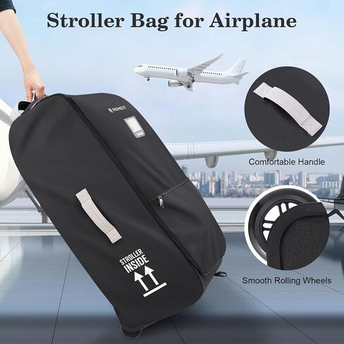 Stroller Bag, Stroller Travel Bag for Airplane Compatible with UPPAbaby Vista V1 V2 V3, Cruz V1 V2 V3, Rolling Wheel Bag with Storage Pocket,Multiple Handles,Luggage Tag for Flight Travel,Black in Kuwait