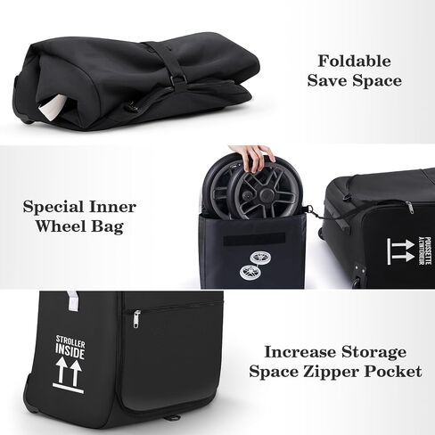 Stroller Bag, Stroller Travel Bag for Airplane Compatible with UPPAbaby Vista V1 V2 V3, Cruz V1 V2 V3, Rolling Wheel Bag with Storage Pocket,Multiple Handles,Luggage Tag for Flight Travel,Black in Kuwait
