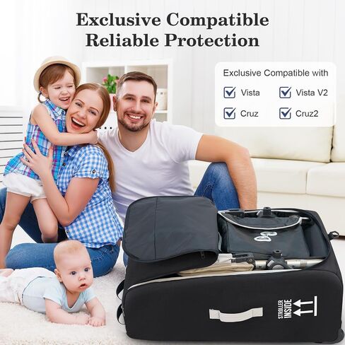 Stroller Bag, Stroller Travel Bag for Airplane Compatible with UPPAbaby Vista V1 V2 V3, Cruz V1 V2 V3, Rolling Wheel Bag with Storage Pocket,Multiple Handles,Luggage Tag for Flight Travel,Black in Kuwait