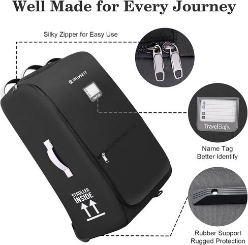 Stroller Bag, Stroller Travel Bag for Airplane Compatible with UPPAbaby Vista V1 V2 V3, Cruz V1 V2 V3, Rolling Wheel Bag with Storage Pocket,Multiple Handles,Luggage Tag for Flight Travel,Black in Kuwait