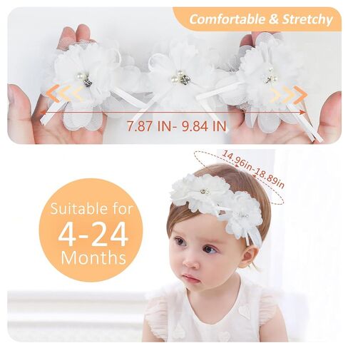 Flower Headband for Baby Girl Floral Headbands Crown Baptism Hairband White Hair Accessories in Kuwait
