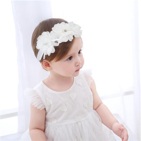 Flower Headband for Baby Girl Floral Headbands Crown Baptism Hairband White Hair Accessories in Kuwait