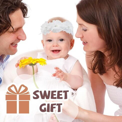 Flower Headband for Baby Girl Floral Headbands Crown Baptism Hairband White Hair Accessories in Kuwait