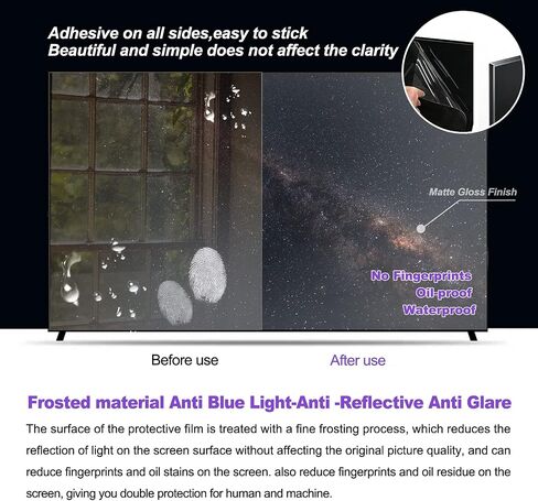 32"-75" Anti Glare TV/PC Screen Protecto,Indoor & Outdoor Anti Blue Light Screen Frosted Film Anti-Reflection Rate Up To 92%,32" 704 * 395 in Kuwait