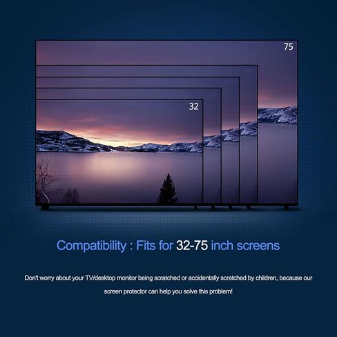 32"-75" Anti Glare TV/PC Screen Protecto,Indoor & Outdoor Anti Blue Light Screen Frosted Film Anti-Reflection Rate Up To 92%,32" 704 * 395 in Kuwait