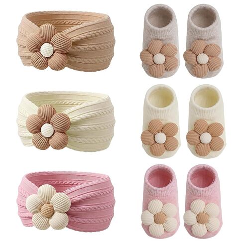 Baby Flower Headband and Socks Cute Non-Slip Grips Socks Soft Hairbands Hair Accessories Sets for Toddler Newborn Infant Girl in Kuwait