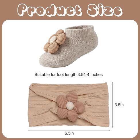 Baby Flower Headband and Socks Cute Non-Slip Grips Socks Soft Hairbands Hair Accessories Sets for Toddler Newborn Infant Girl in Kuwait