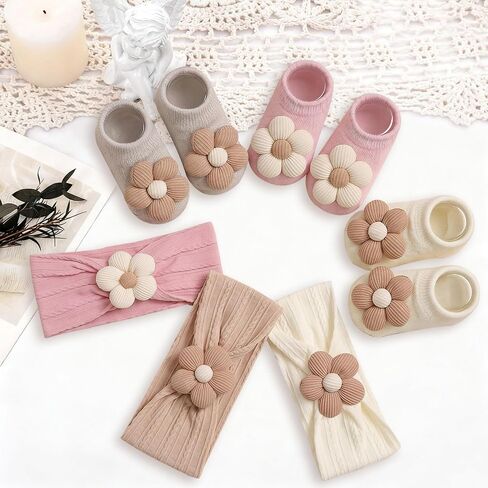 Baby Flower Headband and Socks Cute Non-Slip Grips Socks Soft Hairbands Hair Accessories Sets for Toddler Newborn Infant Girl in Kuwait