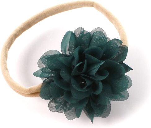 Baby Girl Rounded Petal Chiffon Flower Nylon Elastic Headbands Set 2pcs - Small - Light Sage/Hunter Green in Kuwait