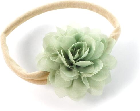Baby Girl Rounded Petal Chiffon Flower Nylon Elastic Headbands Set 2pcs - Small - Light Sage/Hunter Green in Kuwait